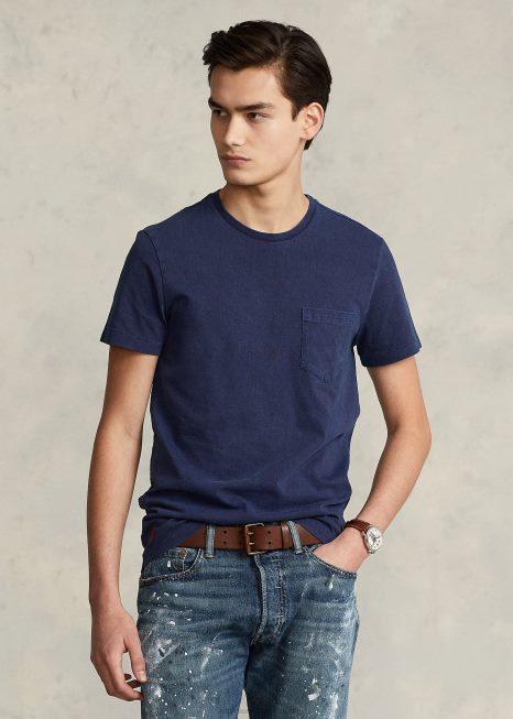 camiseta de bolso de jérsei slim fit personalizada BD6J344 homens Ralph Lauren marinha de newport