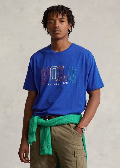camiseta de jérsei de logo de ajuste grande BD6J659 homens Ralph Lauren estrela de safira