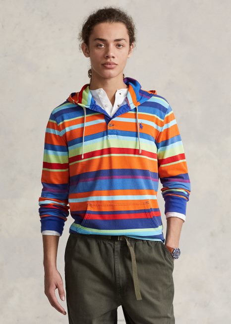 camiseta listrada em malha de algodão BD6J880 homens Ralph Lauren vela laranja multi