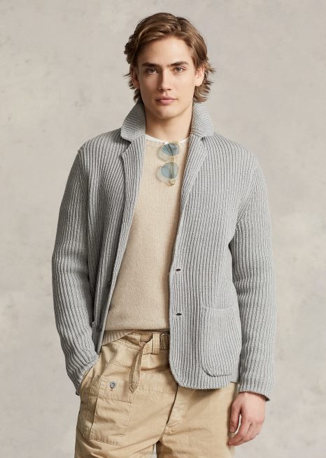 cardigã blazer algodão caxemira BD6J1236 homens Ralph Lauren cinza