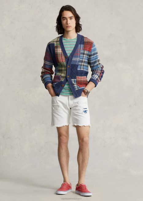 cardigã de algodão patchwork BD6J1203 homens Ralph Lauren marinho multi