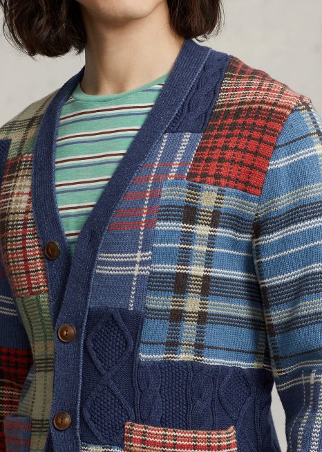 cardigã de algodão patchwork BD6J1203 homens Ralph Lauren marinho multi