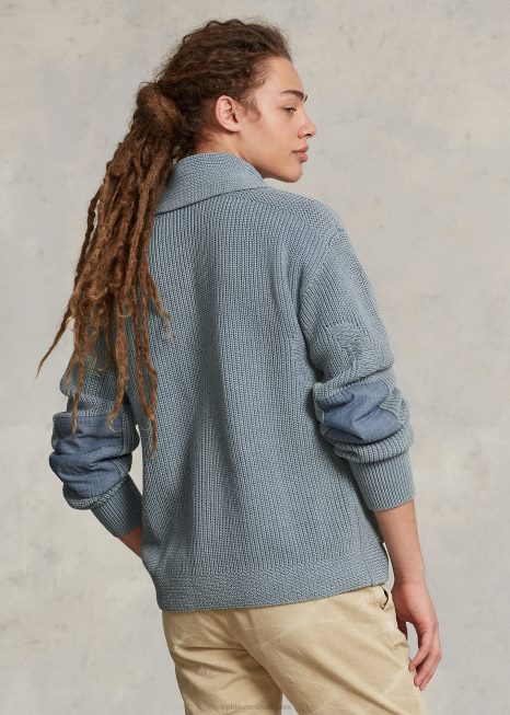 cardigã de xale de algodão envelhecido BD6J1100 homens Ralph Lauren índigo multi