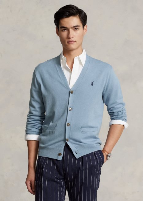 cardigã decote em v de algodão BD6J395 homens Ralph Lauren canal azul
