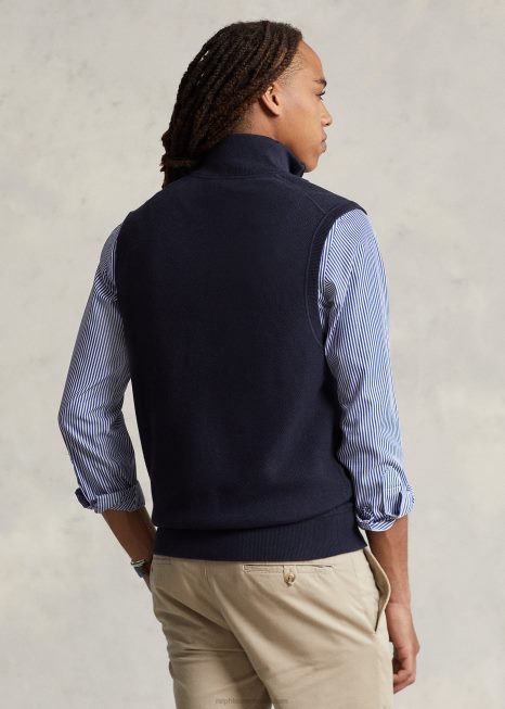 colete de algodão com zíper completo BD6J780 homens Ralph Lauren urze azul marinho