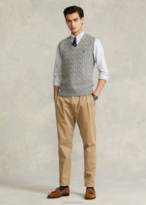 colete de algodão de malha de cabo BD6J505 homens Ralph Lauren urze cinza fulvo