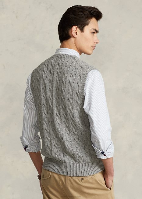 colete de algodão de malha de cabo BD6J505 homens Ralph Lauren urze cinza fulvo