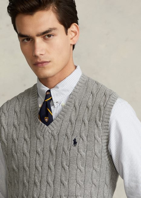 colete de algodão de malha de cabo BD6J505 homens Ralph Lauren urze cinza fulvo