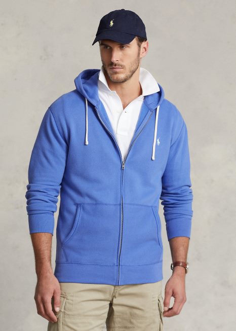 moletom com zíper completo em lã rl BD6J1657 homens Ralph Lauren madrepérola azul