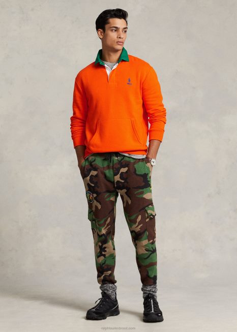 moletom rugby de lã com gola contrastante BD6J8530 homens Ralph Lauren vela laranja