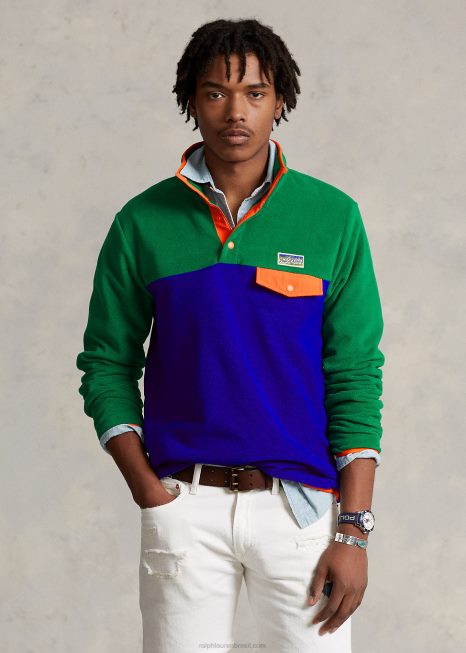 pulôver de lã escovado com bloqueio de cor BD6J1182 homens Ralph Lauren multi verde primário