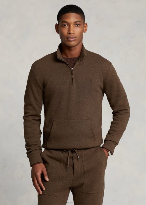 pulôver de malha dupla com zíper BD6J1065 homens Ralph Lauren noz-moscada urze marrom