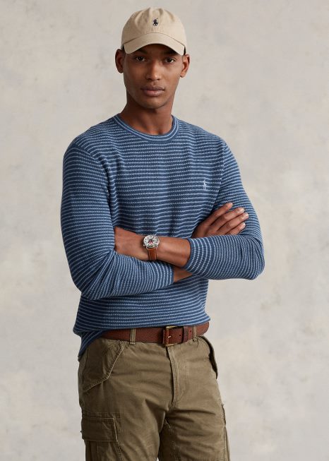 suéter de algodão com listras texturizadas BD6J794 homens Ralph Lauren combinação clancy azul