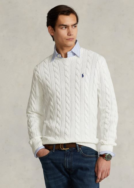 suéter de algodão tricotado BD6J8413 homens Ralph Lauren branco