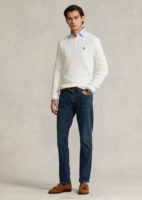 suéter de algodão tricotado BD6J8413 homens Ralph Lauren branco