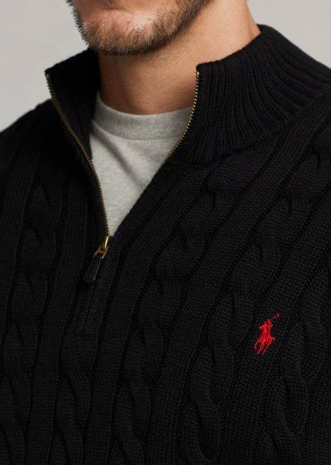 suéter de algodão tricotado com zíper BD6J1925 homens Ralph Lauren preto