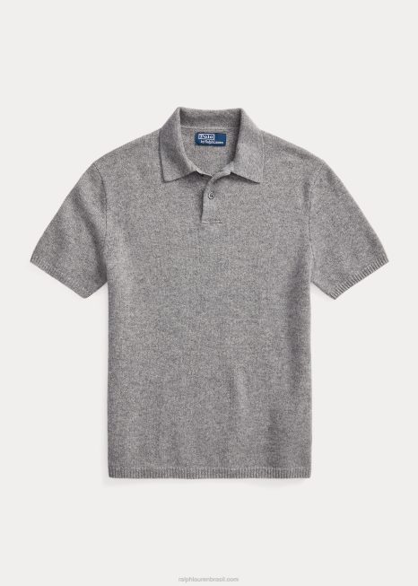 suéter de gola polo de caxemira BD6J489 homens Ralph Lauren urze cinza fulvo