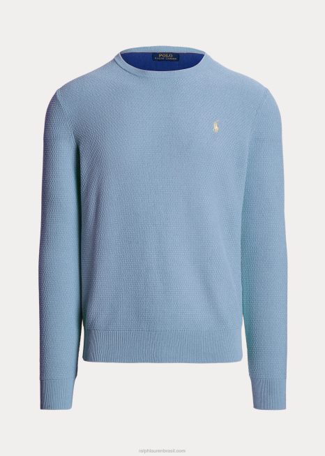 suéter de gola redonda de algodão texturizado BD6J645 homens Ralph Lauren nova urze azul em pó