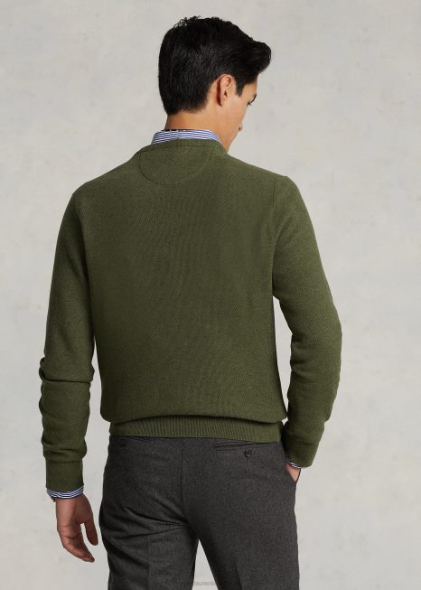 suéter de malha de algodão com gola redonda BD6J669 homens Ralph Lauren urze oliveira clássica
