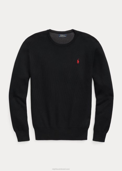 suéter de malha de algodão com gola redonda BD6J671 homens Ralph Lauren preto