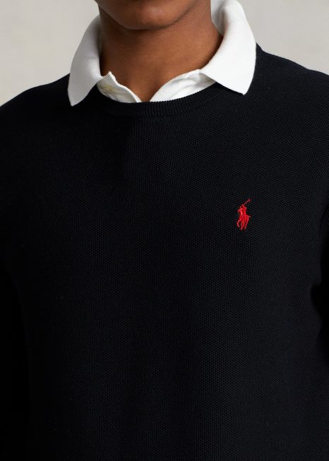 suéter de malha de algodão com gola redonda BD6J671 homens Ralph Lauren preto