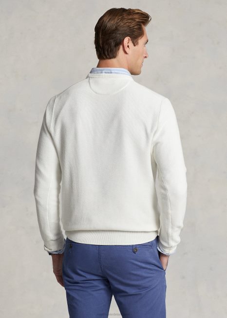 suéter de malha de algodão com gola redonda BD6J672 homens Ralph Lauren Deckwash branco