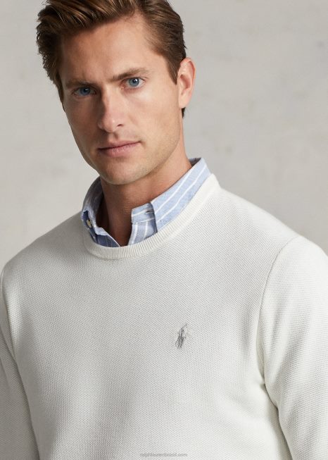 suéter de malha de algodão com gola redonda BD6J672 homens Ralph Lauren Deckwash branco