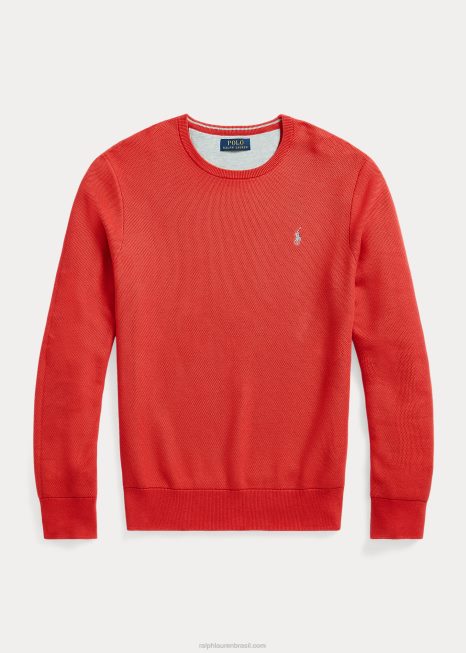 suéter de malha de algodão com gola redonda BD6J674 homens Ralph Lauren estibordo vermelho