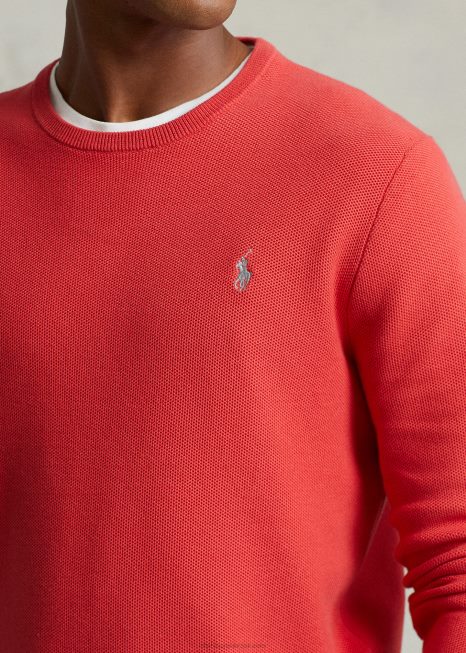 suéter de malha de algodão com gola redonda BD6J674 homens Ralph Lauren estibordo vermelho