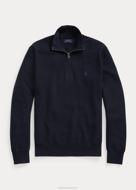 suéter de malha de algodão com zíper BD6J1243 homens Ralph Lauren urze azul marinho