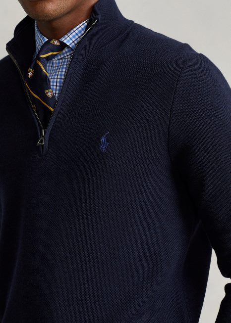suéter de malha de algodão com zíper BD6J1243 homens Ralph Lauren urze azul marinho