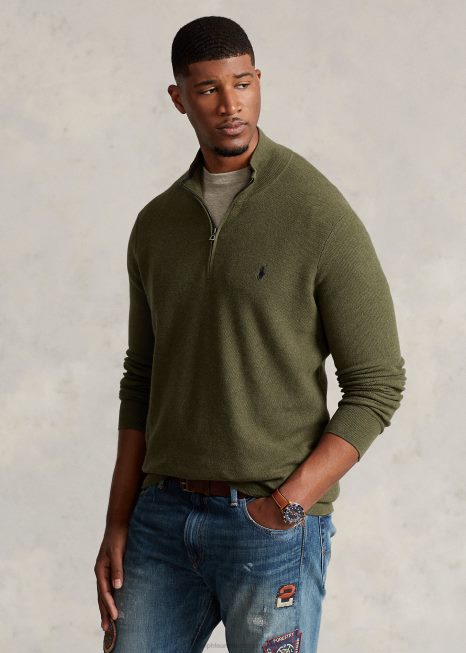 suéter de malha de algodão com zíper BD6J1913 homens Ralph Lauren urze oliveira clássica