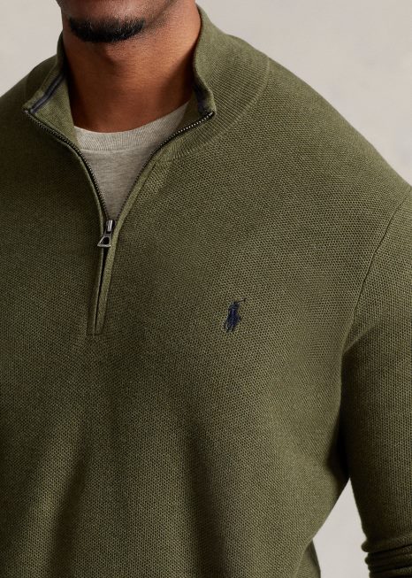 suéter de malha de algodão com zíper BD6J1913 homens Ralph Lauren urze oliveira clássica