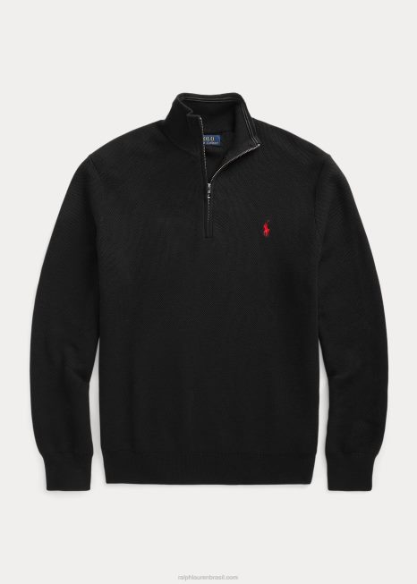 suéter de malha de algodão com zíper BD6J508 homens Ralph Lauren preto