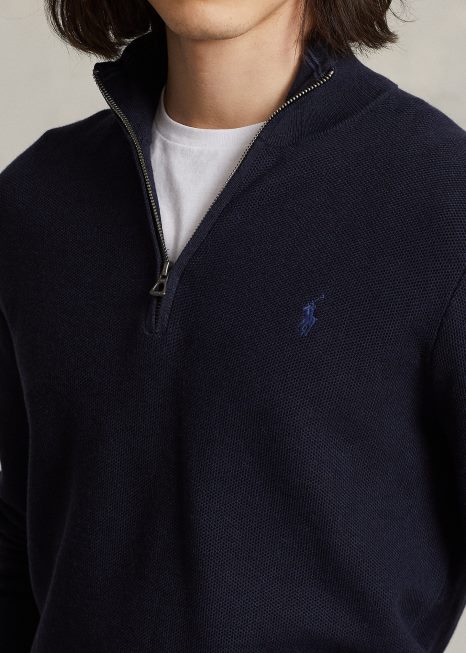 suéter de malha de algodão com zíper BD6J509 homens Ralph Lauren urze azul marinho