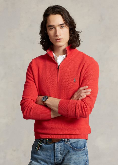 suéter de malha de algodão com zíper BD6J510 homens Ralph Lauren recife vermelho