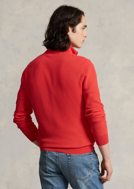 suéter de malha de algodão com zíper BD6J510 homens Ralph Lauren recife vermelho