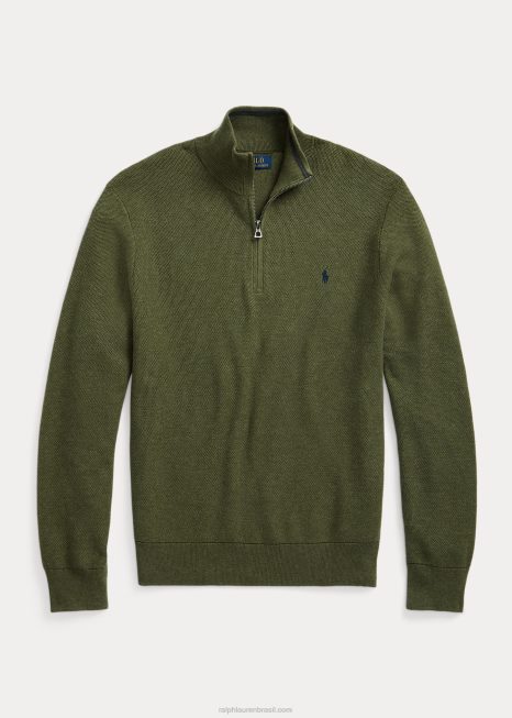 suéter de malha de algodão com zíper BD6J514 homens Ralph Lauren urze oliveira clássica