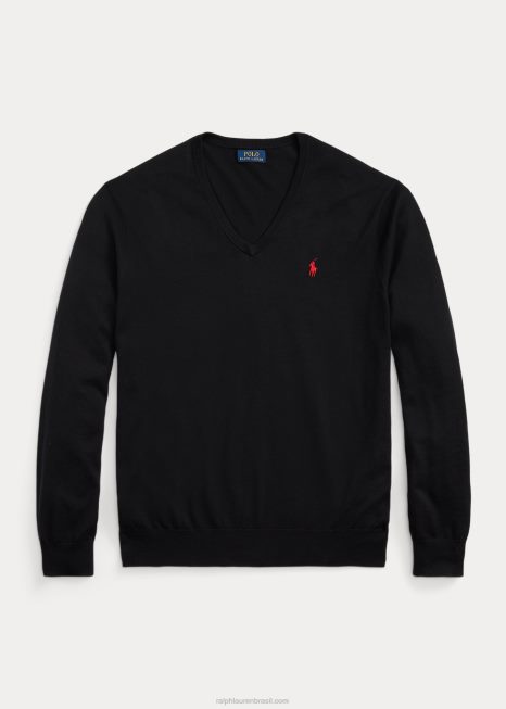 suéter decote em v de algodão BD6J8567 homens Ralph Lauren preto