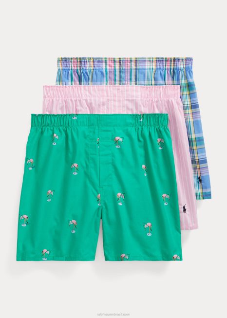 boxer clássico com 3 unidades BD6J258 homens Ralph Lauren flamingos/xadrez do paraíso