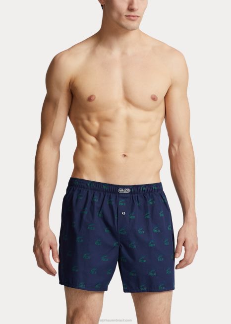boxer de algodão com estampa de logo BD6J351 homens Ralph Lauren impressão da marinha
