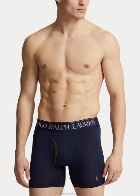 cueca boxer de microfibra 4d-flex pacote com 3 BD6J365 homens Ralph Lauren estampa marinho/verde/monograma