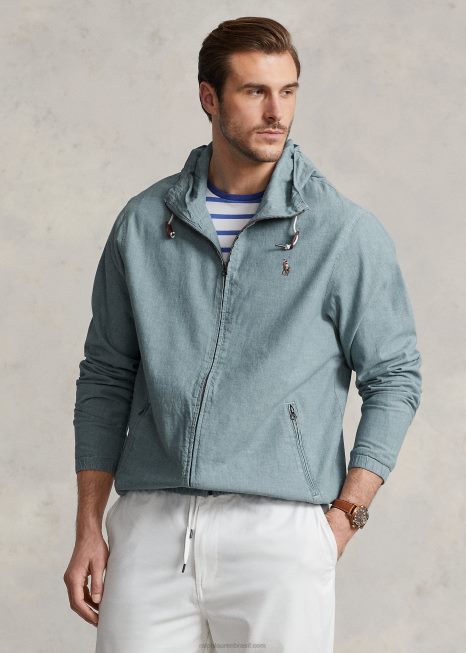 jaqueta com capuz cambraia índigo BD6J1384 homens Ralph Lauren
