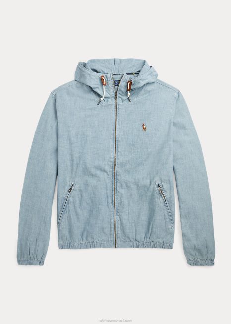 jaqueta com capuz cambraia índigo BD6J1384 homens Ralph Lauren