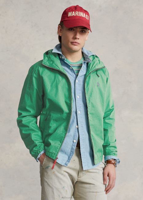 jaqueta com capuz popeline BD6J947 homens Ralph Lauren jangada verde