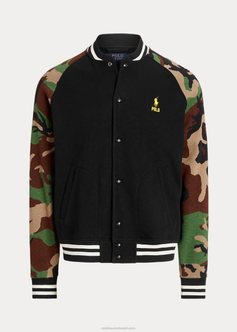 jaqueta de beisebol de lã de manga BD6J1389 homens Ralph Lauren preto multi