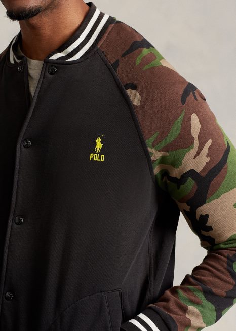 jaqueta de beisebol de lã de manga BD6J1389 homens Ralph Lauren preto multi