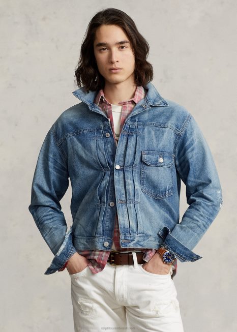 jaqueta de camionista jeans desgastada BD6J1242 homens Ralph Lauren Glenville