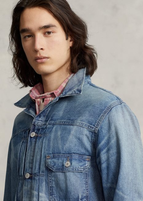 jaqueta de camionista jeans desgastada BD6J1242 homens Ralph Lauren Glenville