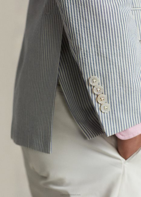 jaqueta de terno de algodão macio polo BD6J1071 homens Ralph Lauren creme antigo/azul